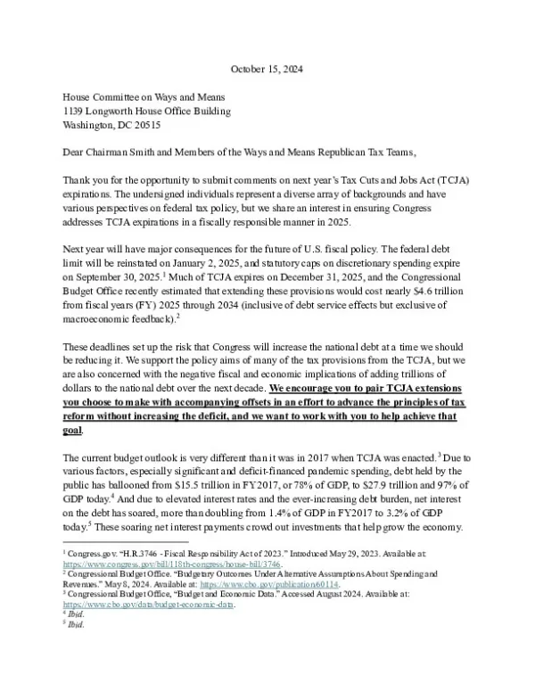 Ways and Means Republican Tax Teams Submission Arnold Ventures et al