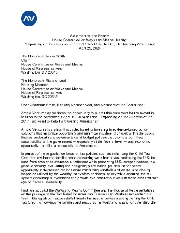 AV SFR Expanding on the Success of the 2017 Tax Relief to Help Hardworking Americans