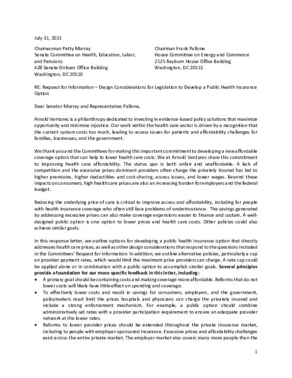 Public Option RFI Arnold Ventures