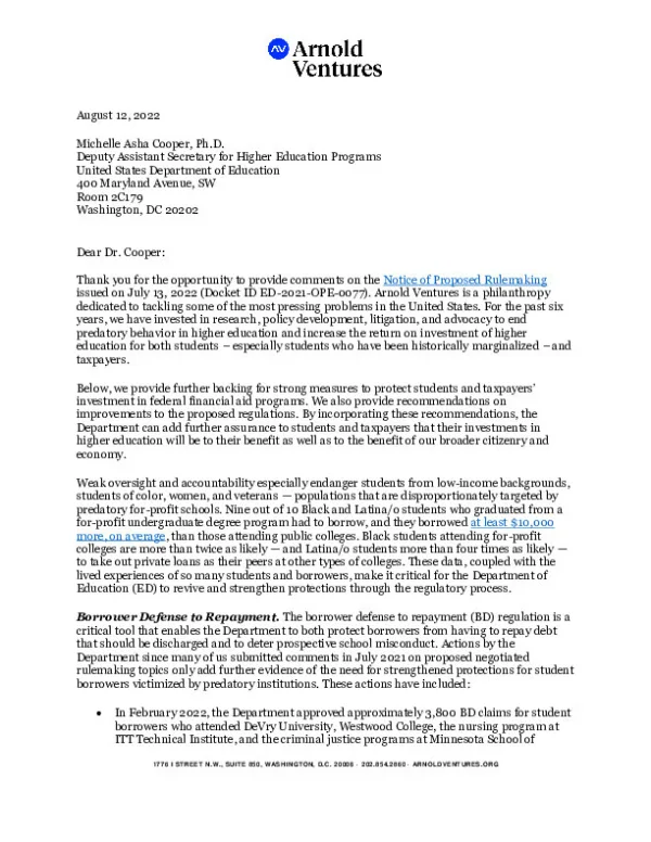 Arnold Ventures NPRM Response