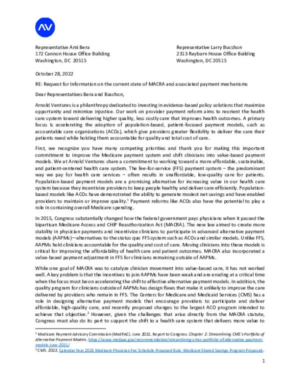 MACRA RFI Arnold Ventures