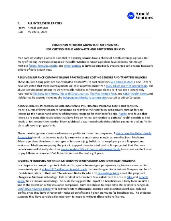 AV Memo on Changes in Medicare Advantage