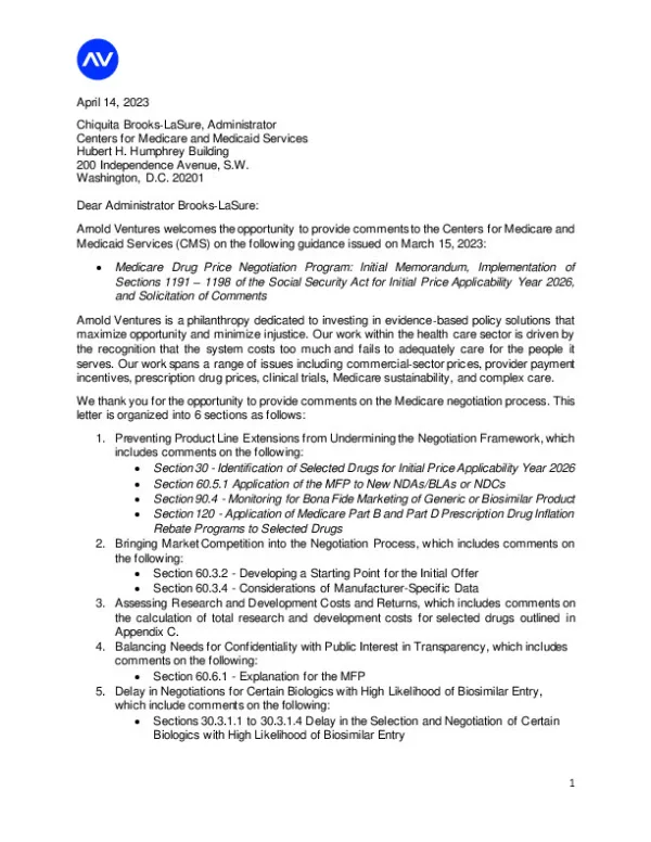 Arnold Ventures Medicare Negotiation Comments FINAL