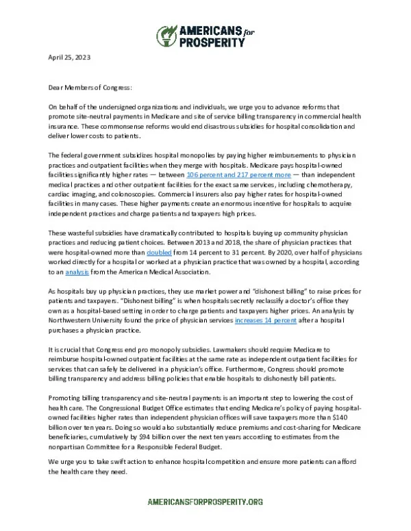 Site Neutrality Letter 4 25 23