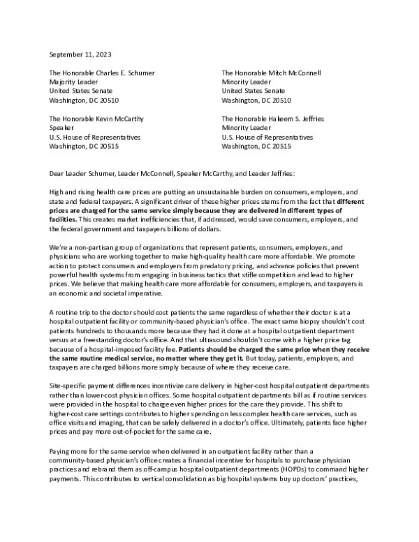 FINAL AV Site Neutral Hill Letter 9 11 23