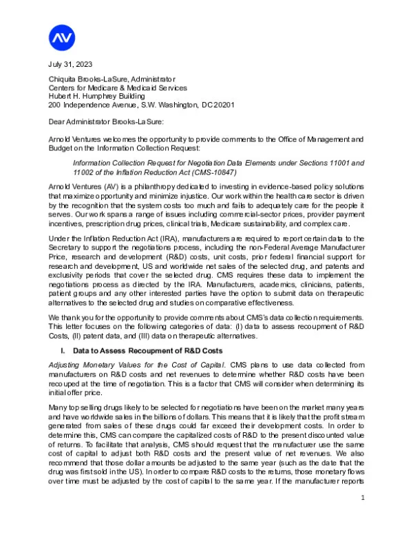 Arnold Ventures IRA Data Elements Comment Letter FINAL