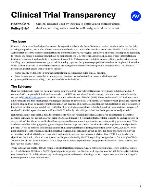 AV HC Clinical Trial Transparency Policy Brief FINAL