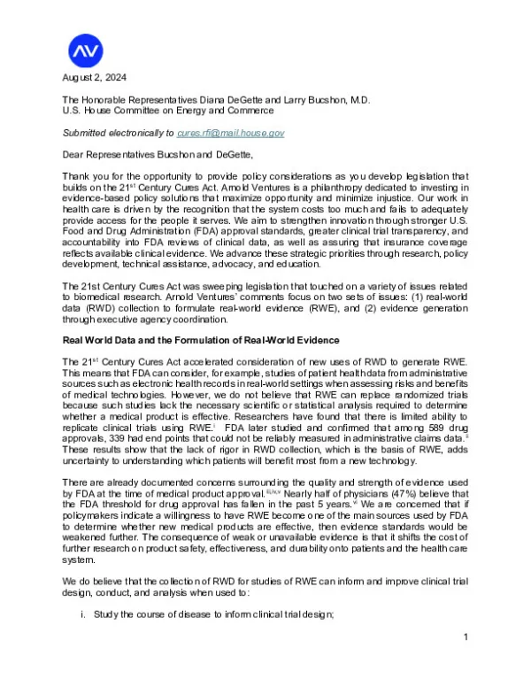 AV Response 21st Century Cures Initiative