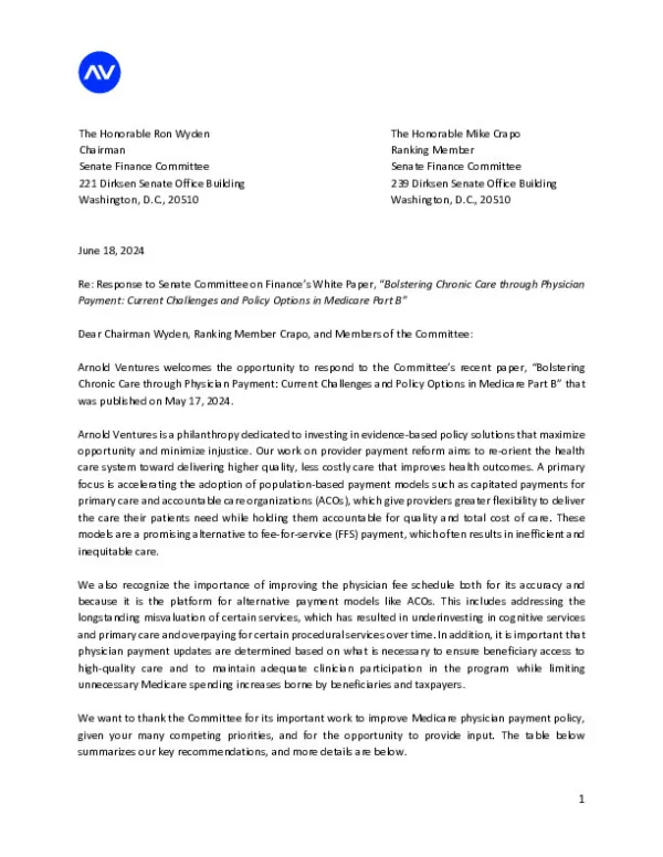 Arnold Ventures Response to SFC MPFS White Paper FINAL