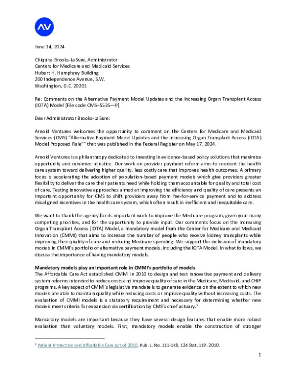 AV Comment letter on CMMI IOTA Model FINAL