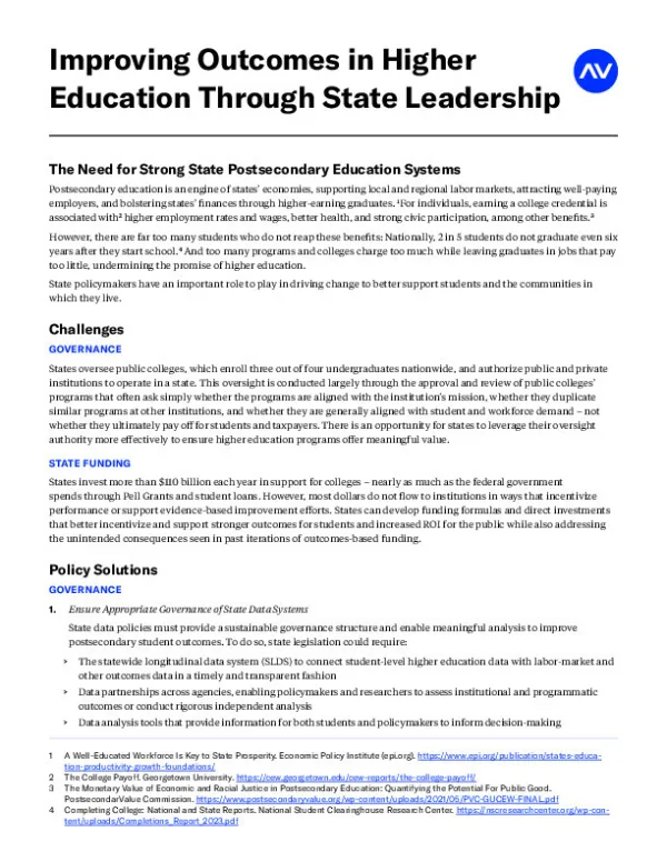 AV Higher Ed State Leadership Policy One Pager v6 Digital