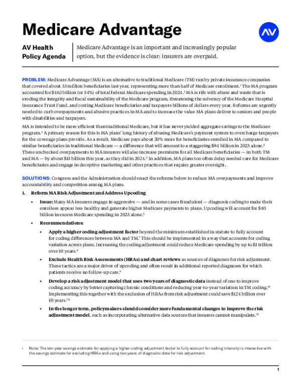 AV HC Policy Agenda Medicare Advantage