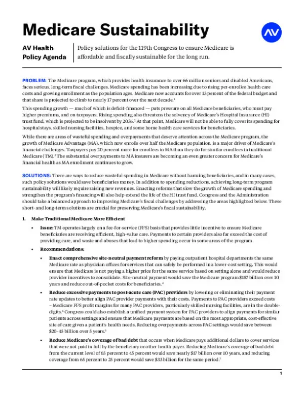 AV HC Policy Agenda Medicare Sustainability 202502