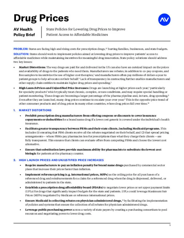 AV Policy Brief Drug Prices