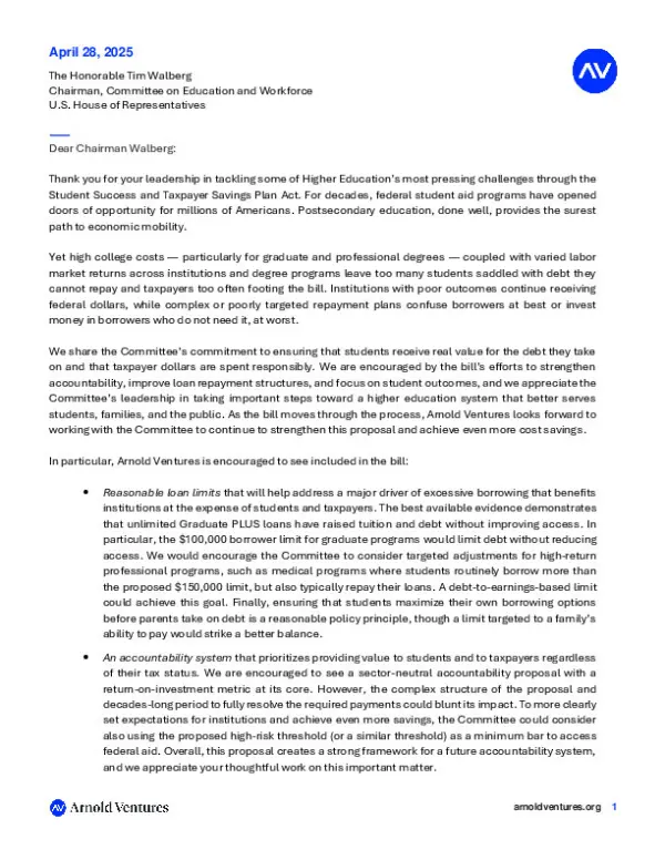 AV Student Success and Taxpayer Savings Plan