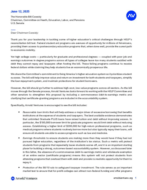 AV Letter on Senate HELP Recon Bill