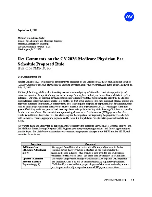 Arnold Ventures Comment Letter CY2026