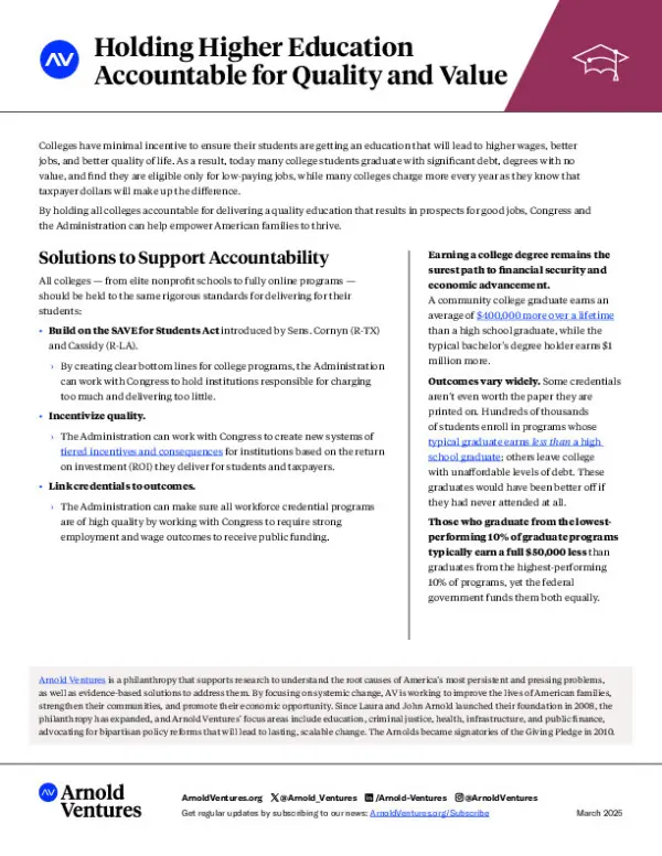 Holding Higher Education Accountable for Quality and Value