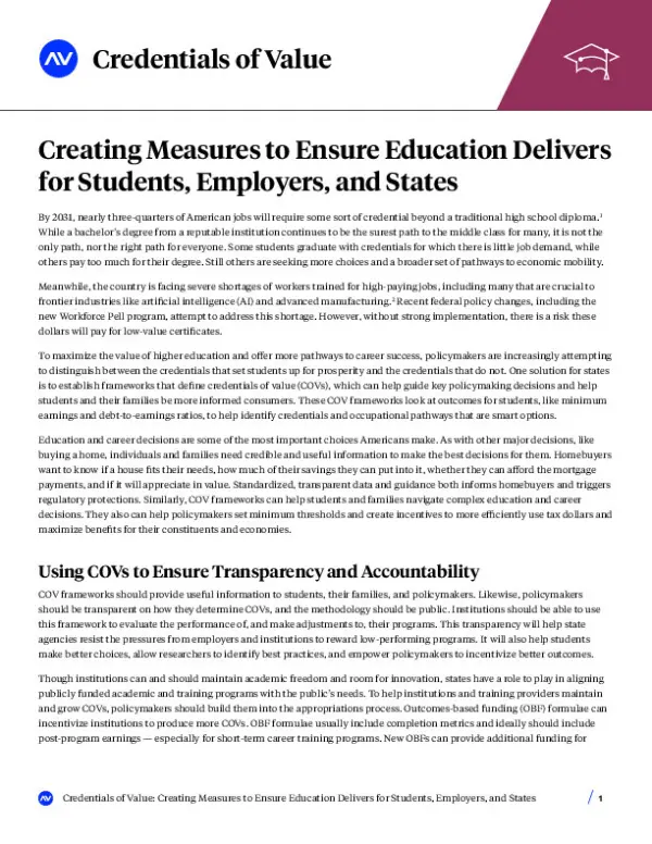 Arnold Ventures - Higher Education - Credentials of Value