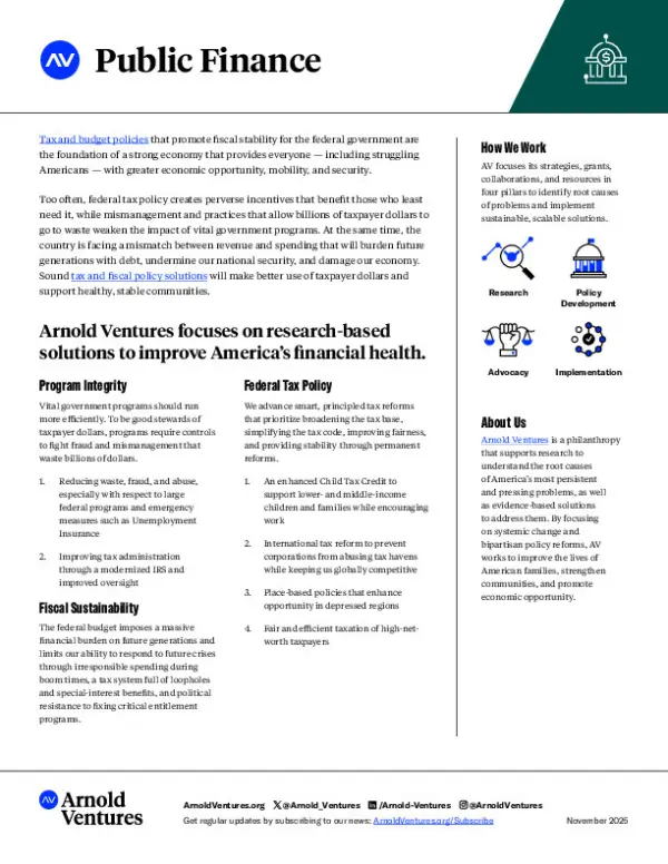 Arnold Ventures - Public Finance - Overview