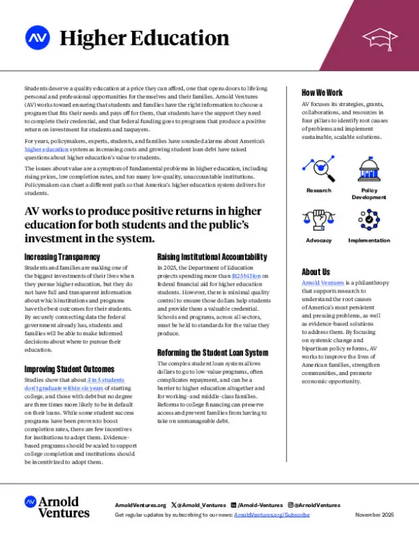 Arnold Ventures - Higher Education - Overview