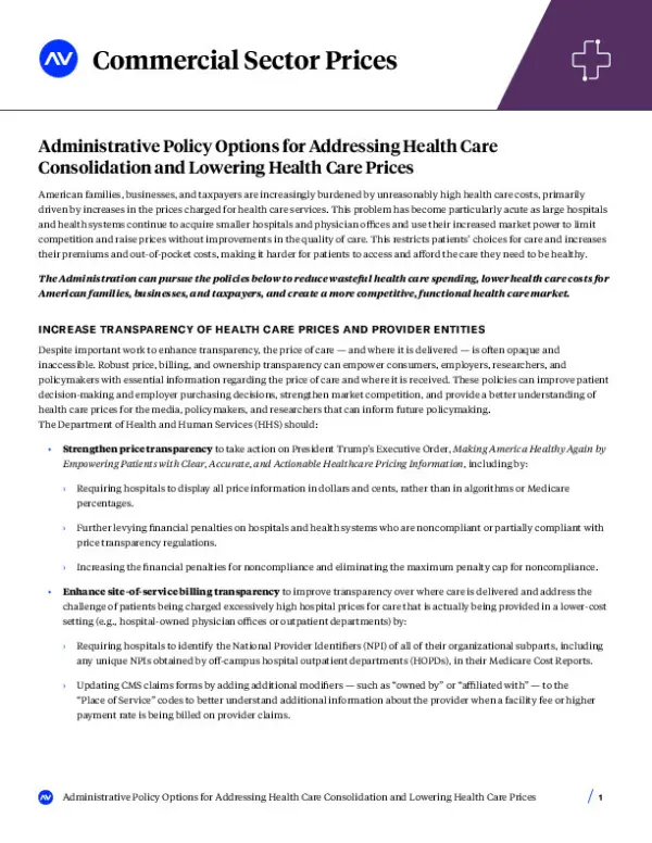 Arnold Ventures - Health Care - Commercial Sector Prices - Admin Options