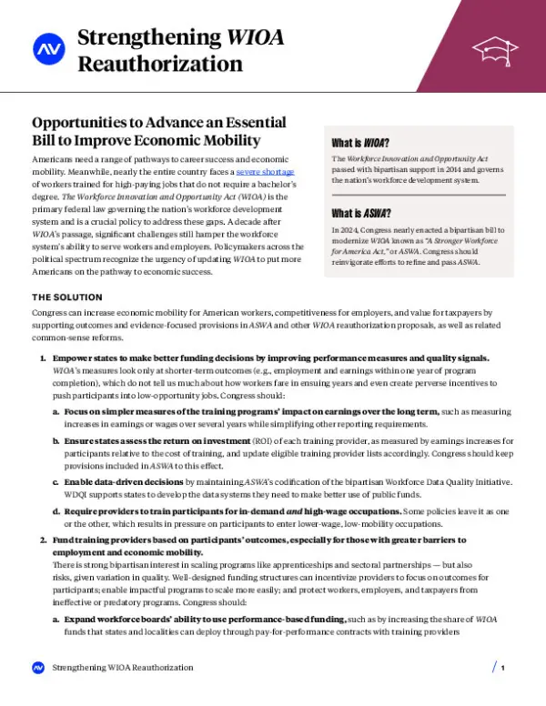 Arnold Ventures - Career Pathways - WIOA Reauthorization
