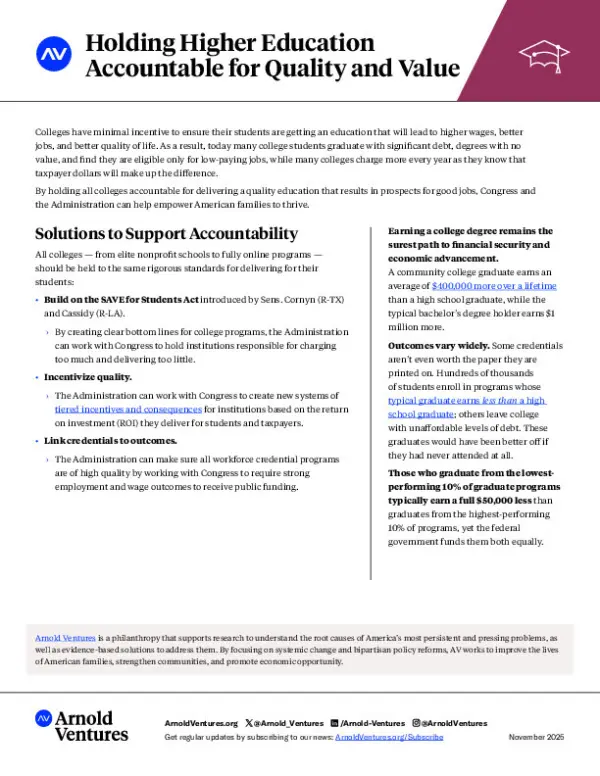 Arnold Ventures - Higher Education - Accountability