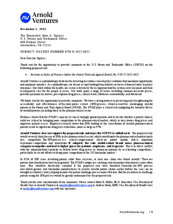 AV Comments Revision to Rules of Practice before the PTAB PTO P 2025 0025