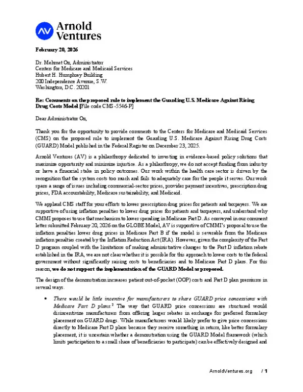 Comment letter to CMMI on the proposed GUARD Model