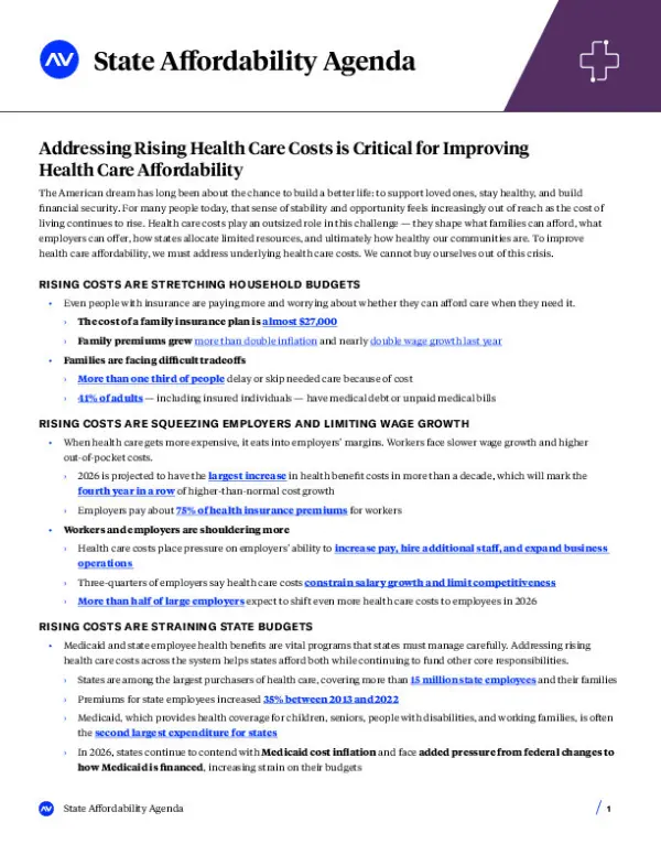 A report discussing the rising costs of healthcare in the U.S., highlighting impacts on households, employers, and state budgets.