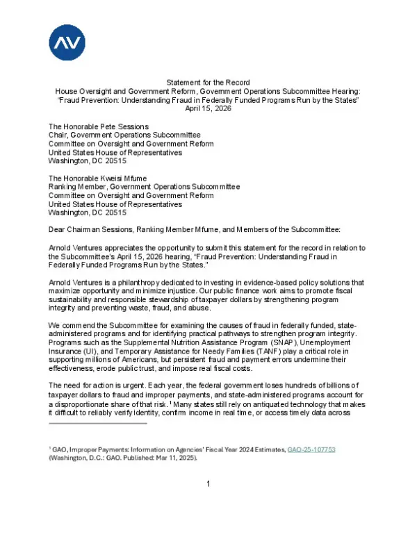 A letter addressed to U.S. government officials discusses fraud prevention in federally funded programs, highlighting integrity and solutions.