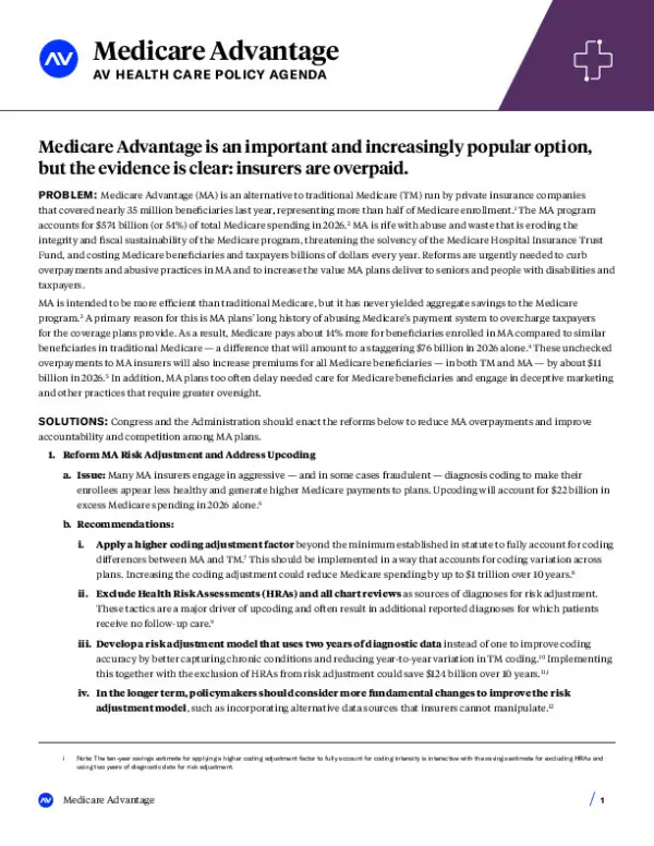 AV Health Care - Medicare Advantage Policy Agenda