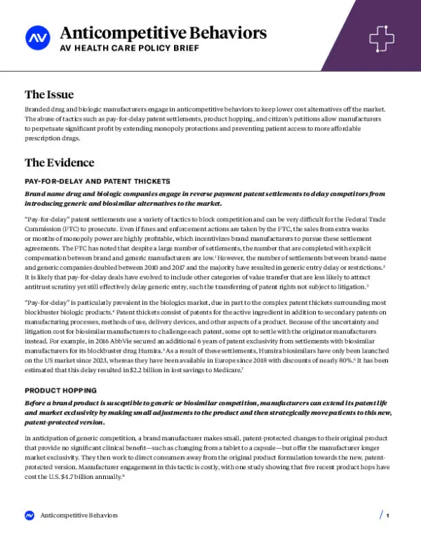 AV Health Care - Anticompetitive Behaviors Policy Brief