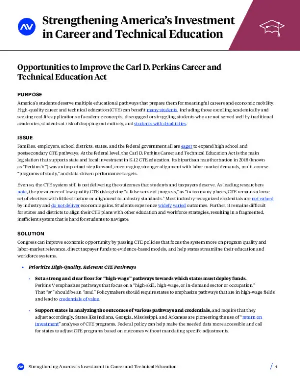 AV Career Pathways - Strengthening Investment in CTE