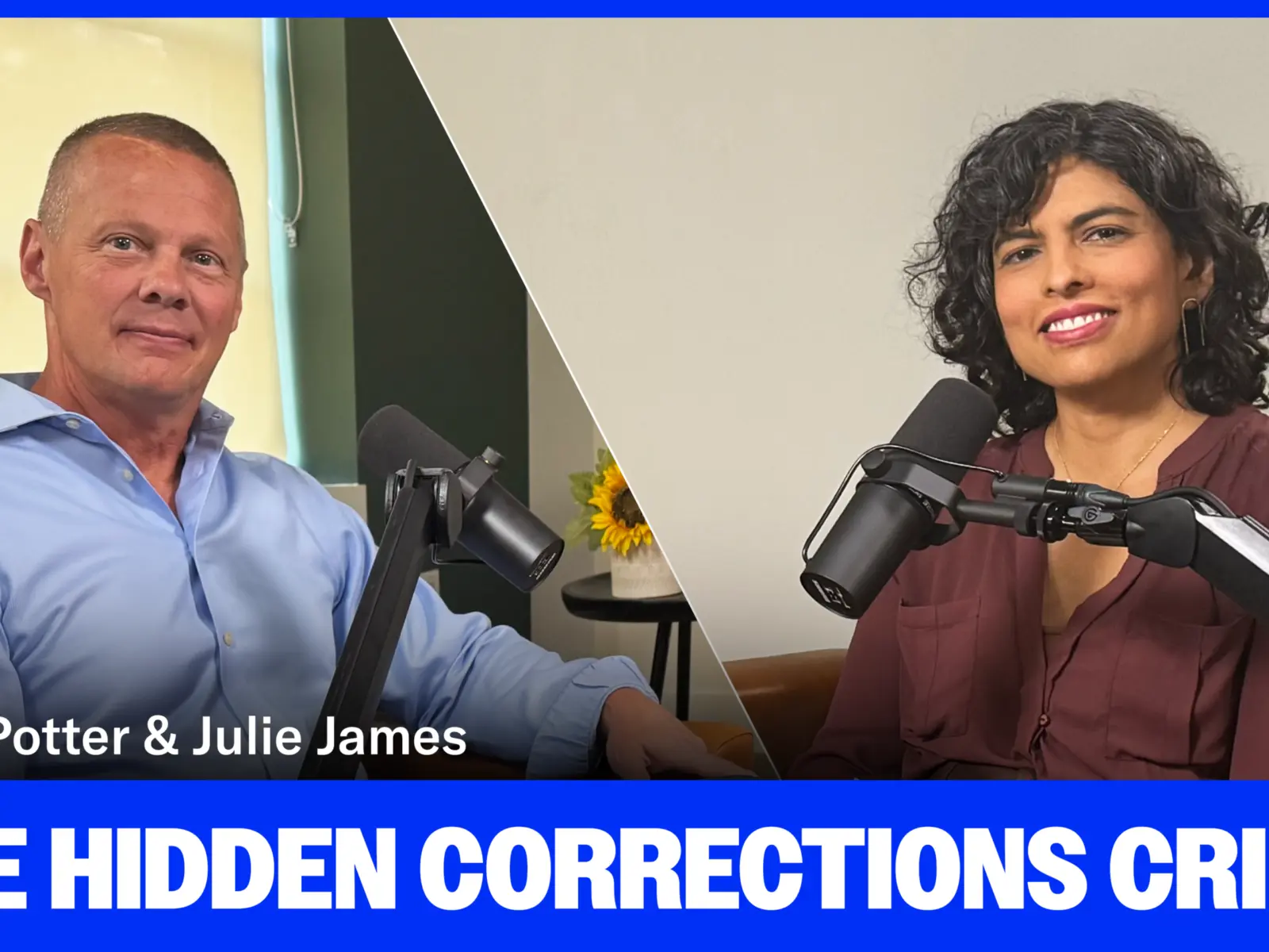 Andy Potter and Julie James engage in discussion at microphones, addressing the topic of the hidden corrections crisis.