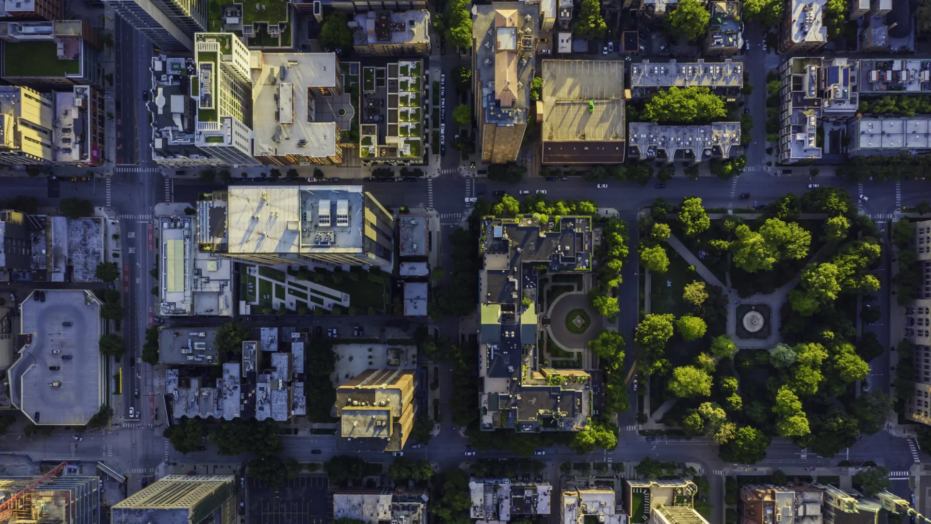 A bird's eye view of city blocks in Chicago.